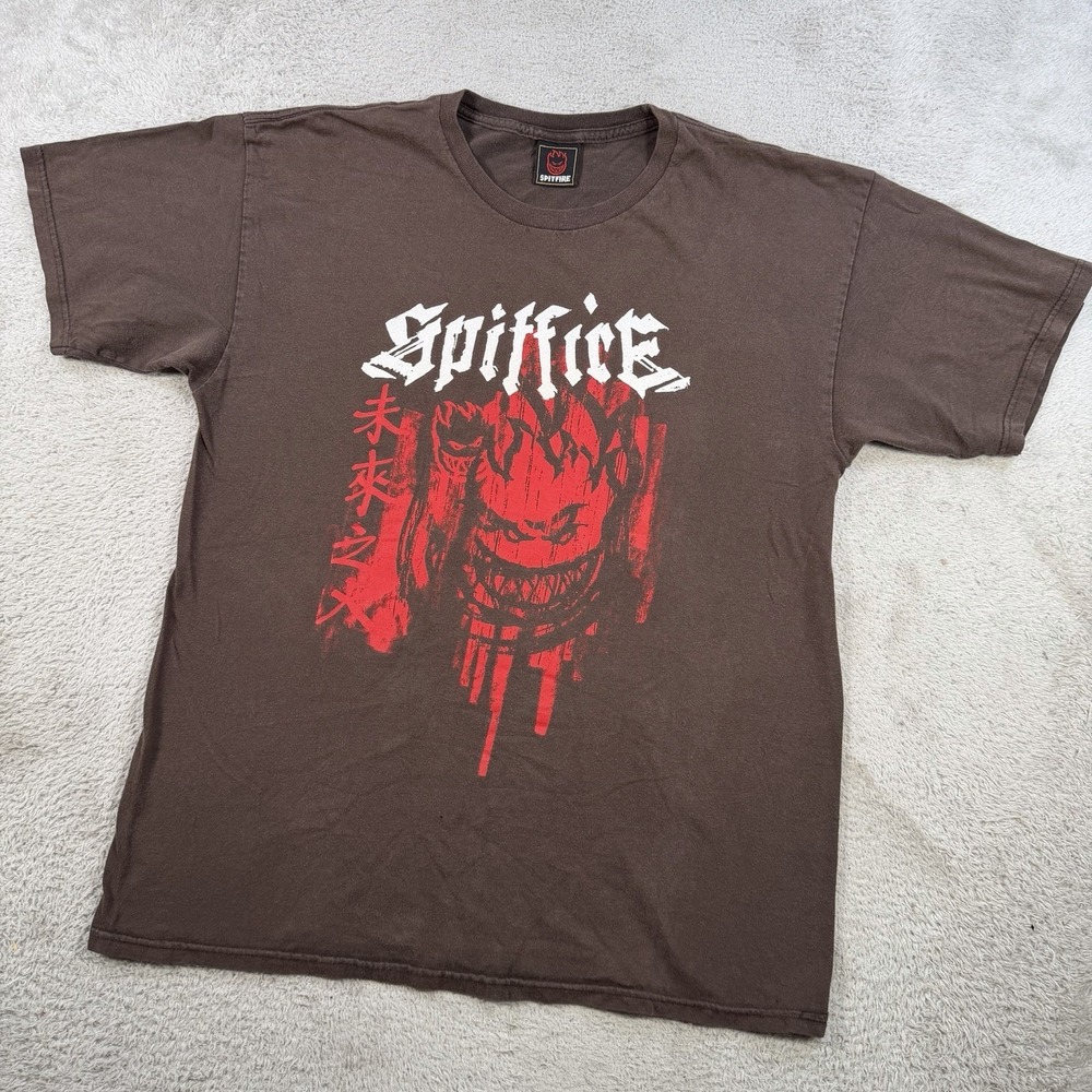 Vintage Spitfire Wheels T-Shirt Mens Medium Brown Skate Y2K Short Sleeve Tee